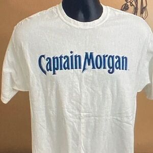 Hanes White Tee with Blue Captain Morgan Graphic